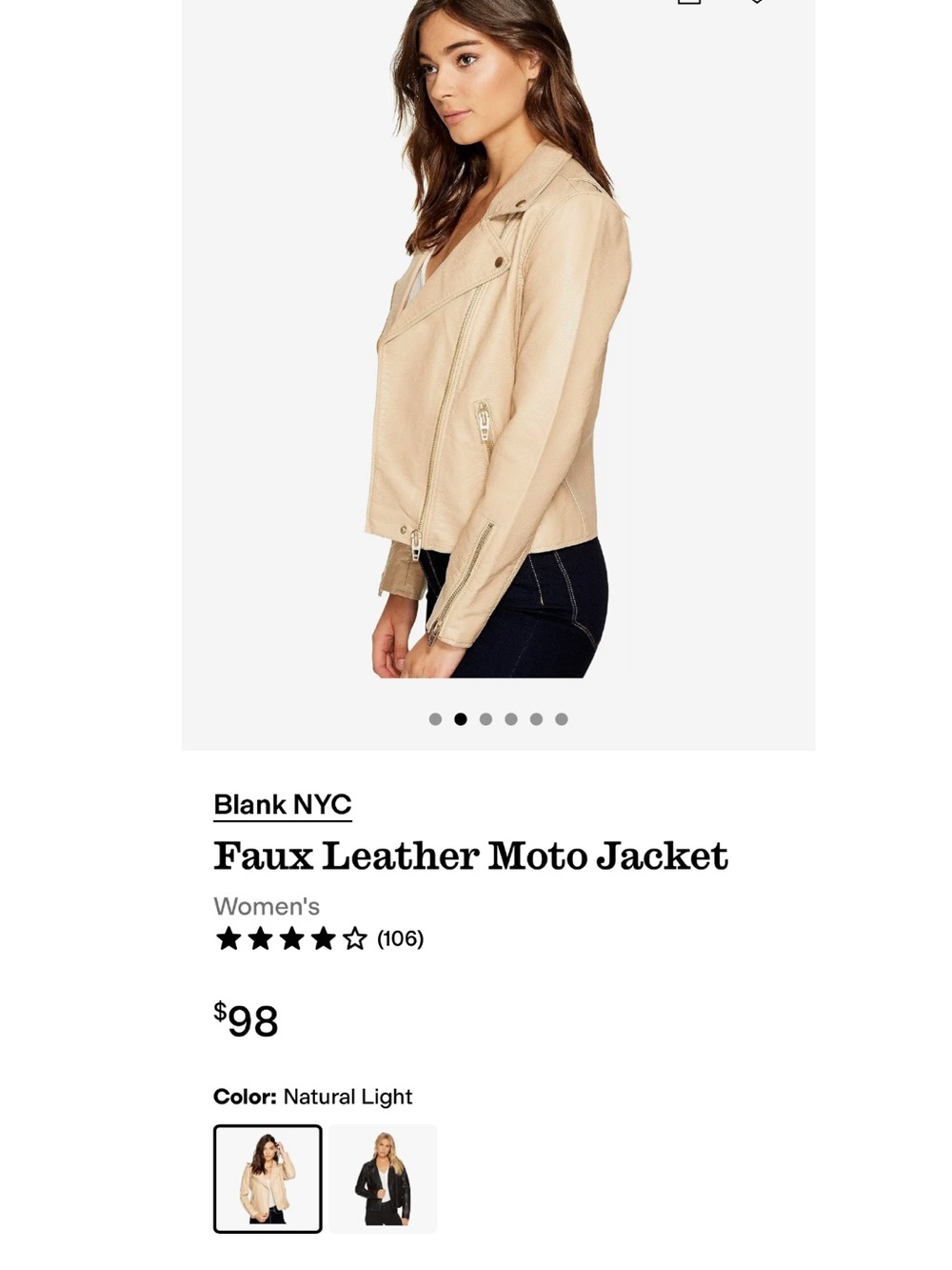 Blank NYC Beige Faux Leather Moto Jacket